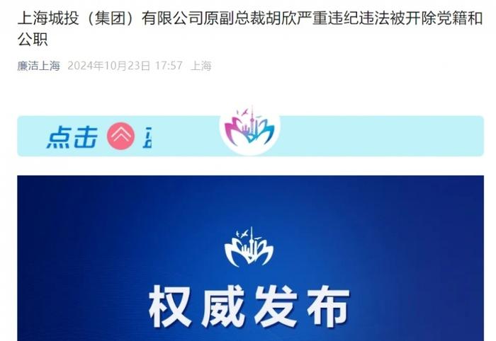 上海城投原副總裁胡欣被捕，企業(yè)高管落馬的背后透視
